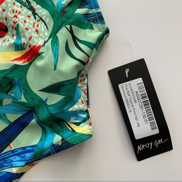 Nasty Gal Tropical Print High Leg One Piece Swimsuit Women's Size 14 NWT - Picture 7 of 12